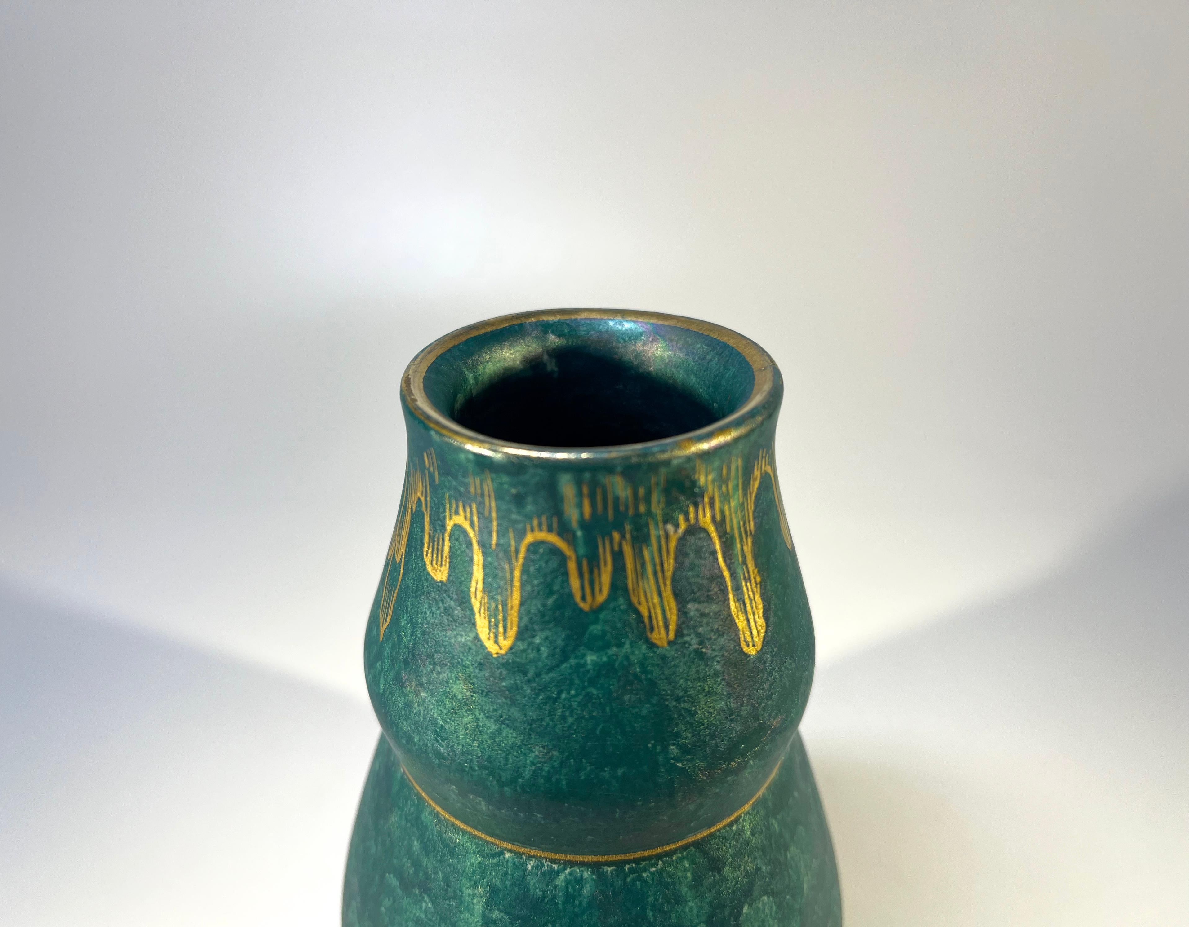 20th Century Josef Ekberg, Gustavsberg Of Sweden, Shaped Lustre Vase With Hand Applied Gilt  For Sale