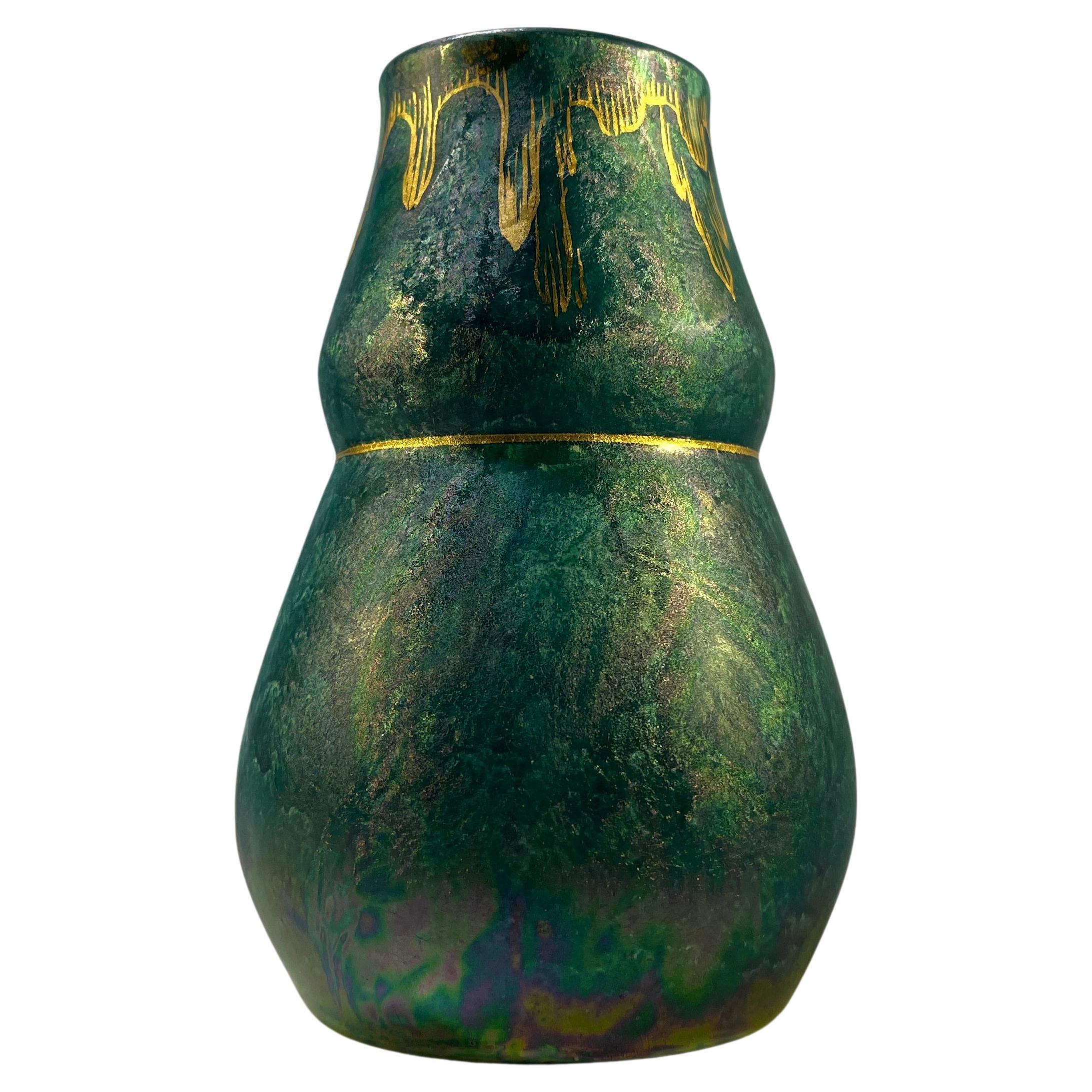 Josef Ekberg, Gustavsberg Of Sweden, Shaped Lustre Vase With Hand Applied Gilt  For Sale