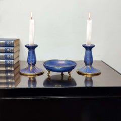 Josef Ekberg, Gustavsberg, Rare Color Art Deco Candlesticks and Vide-Poche