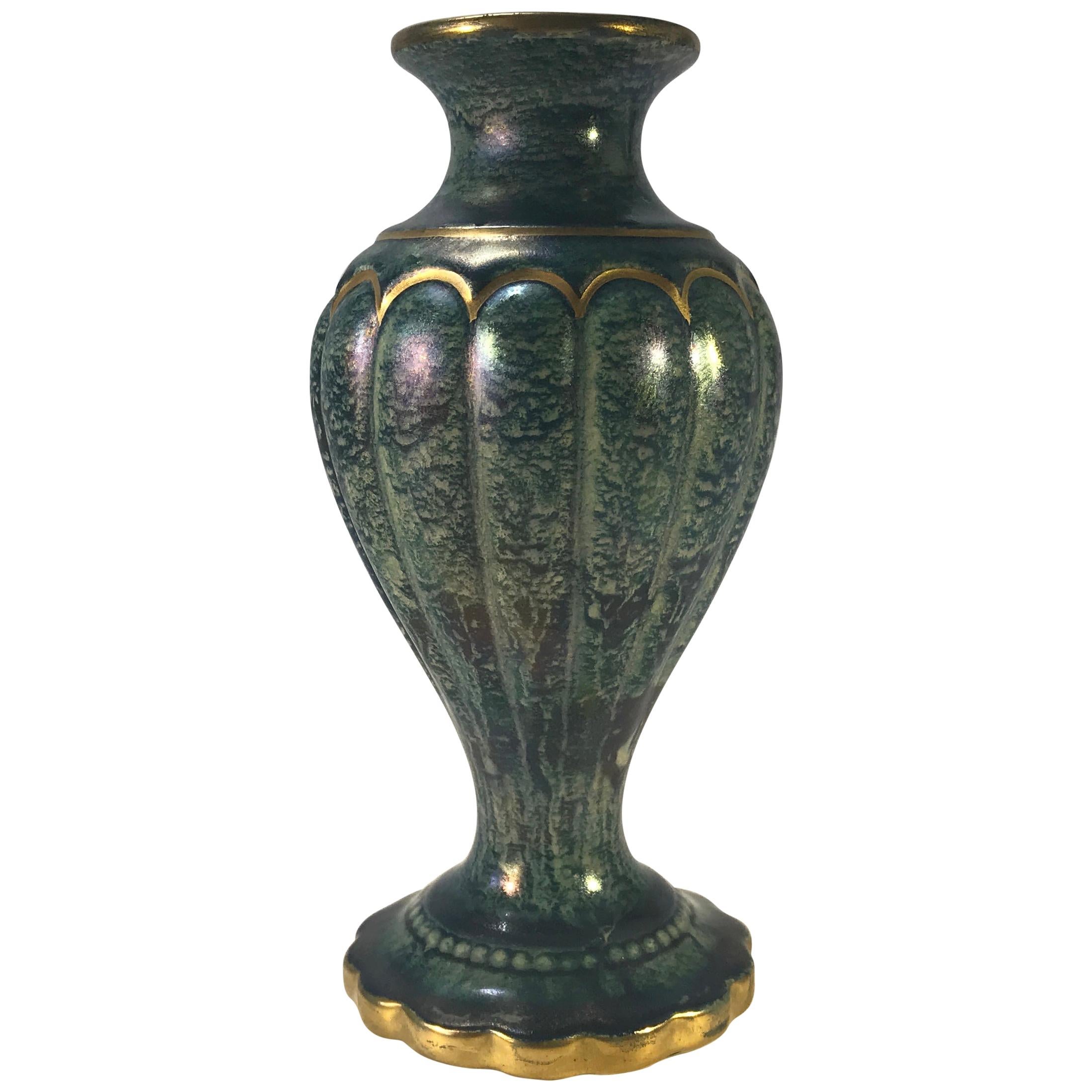 Josef Ekberg, Gustavsberg Sweden, Deco Baluster Lustre Vase Gilt Decoration 1929