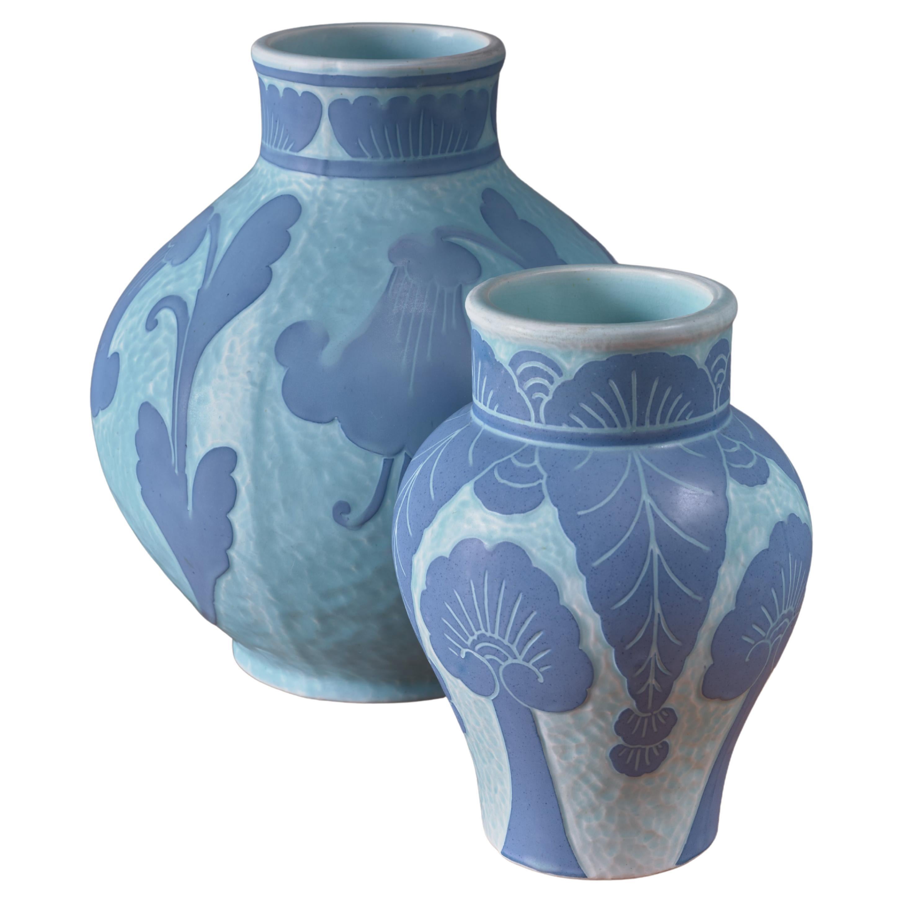 Josef Ekberg Pair of Ceramic 'Sgraffito' Vases for Gustavsberg, Sweden, 1920s