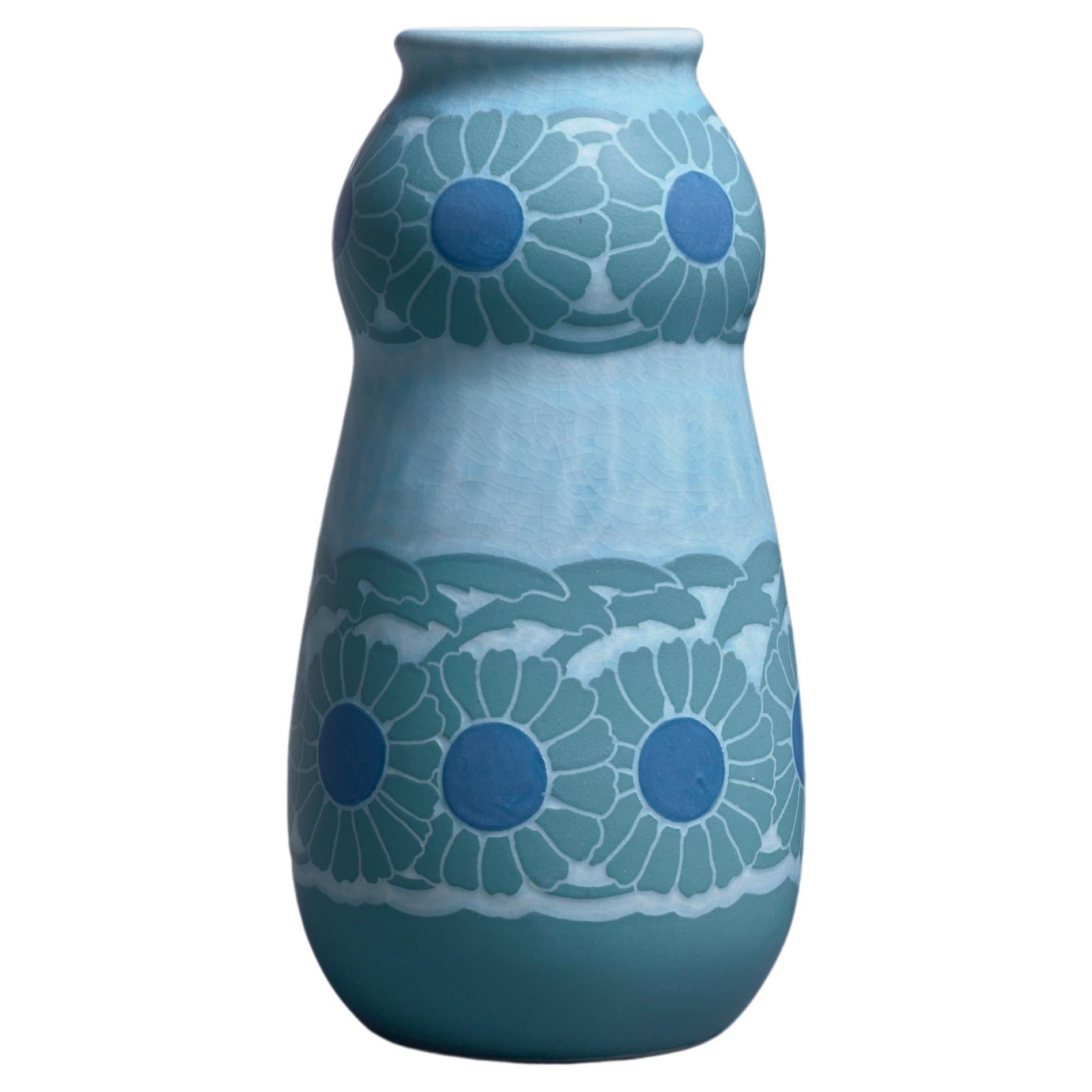 Josef Ekberg Polychrome Sgraffito Ceramic Vase for Gustavsberg, 1910