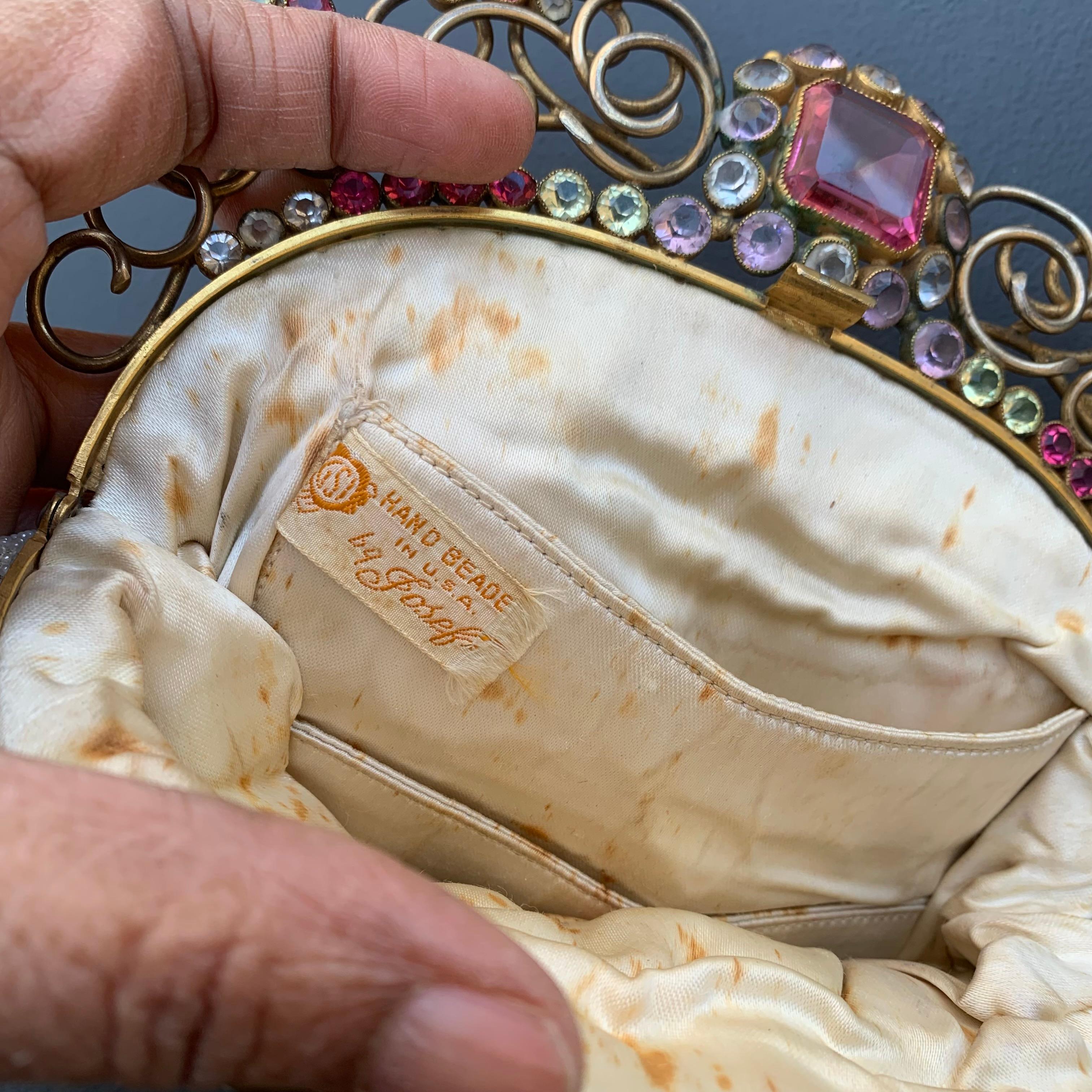 Josef Embroidery Hand Beaded Purse Handbag Jeweled Frame USA For Sale 6