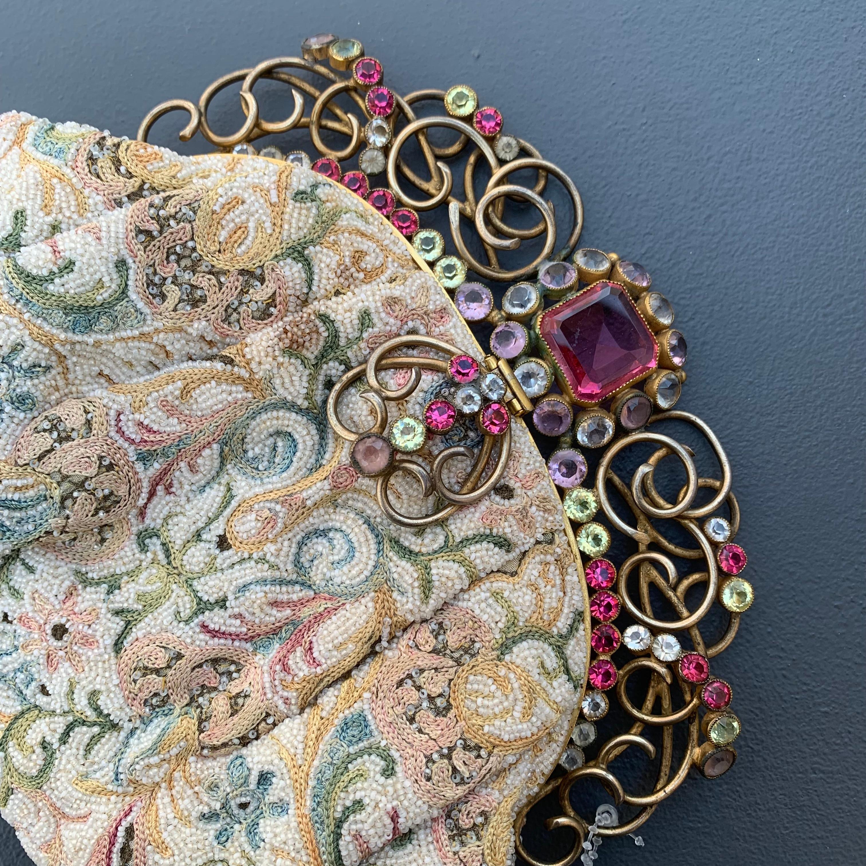 Women's Josef Embroidery Hand Beaded Purse Handbag Jeweled Frame USA For Sale