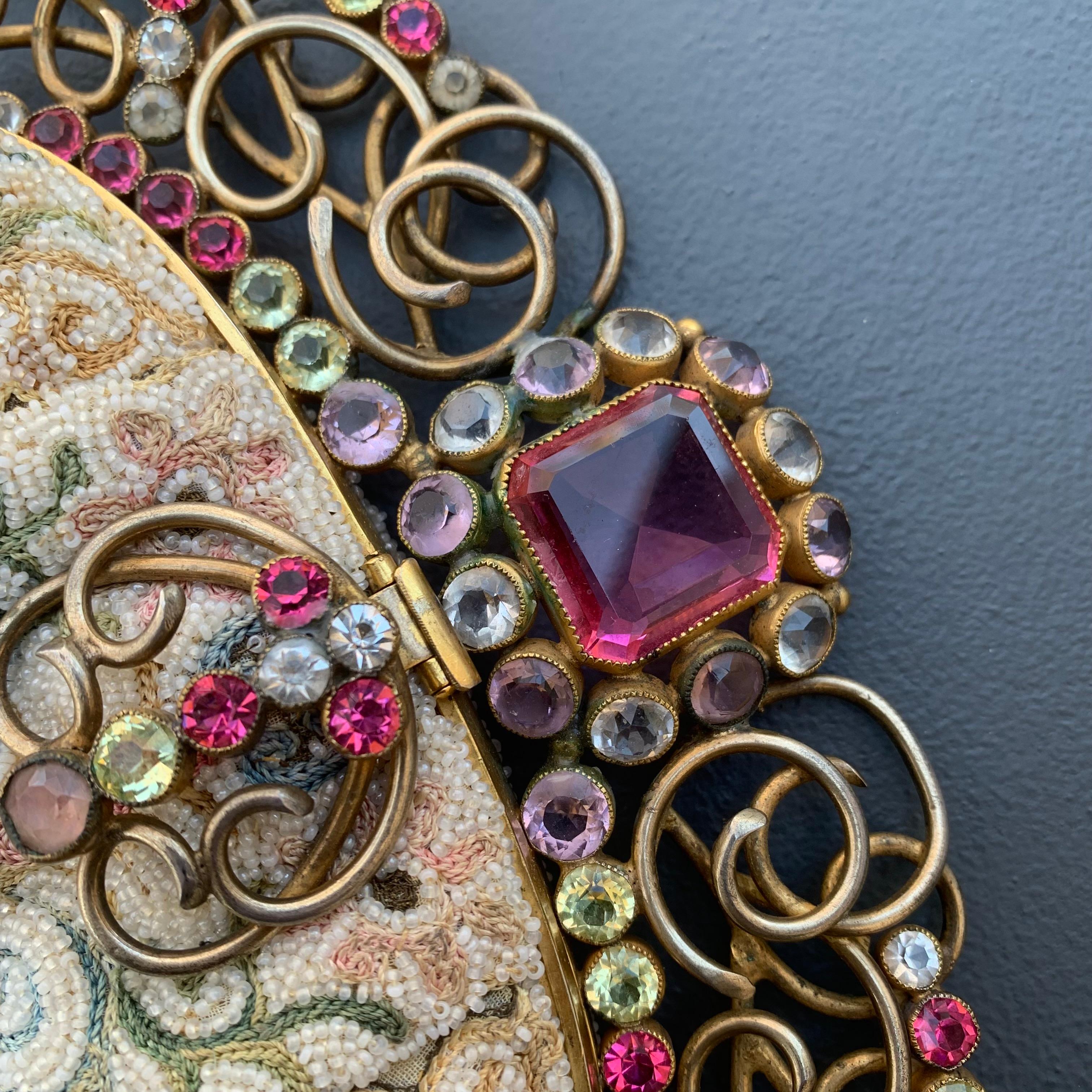 Josef Embroidery Hand Beaded Purse Handbag Jeweled Frame USA For Sale 1