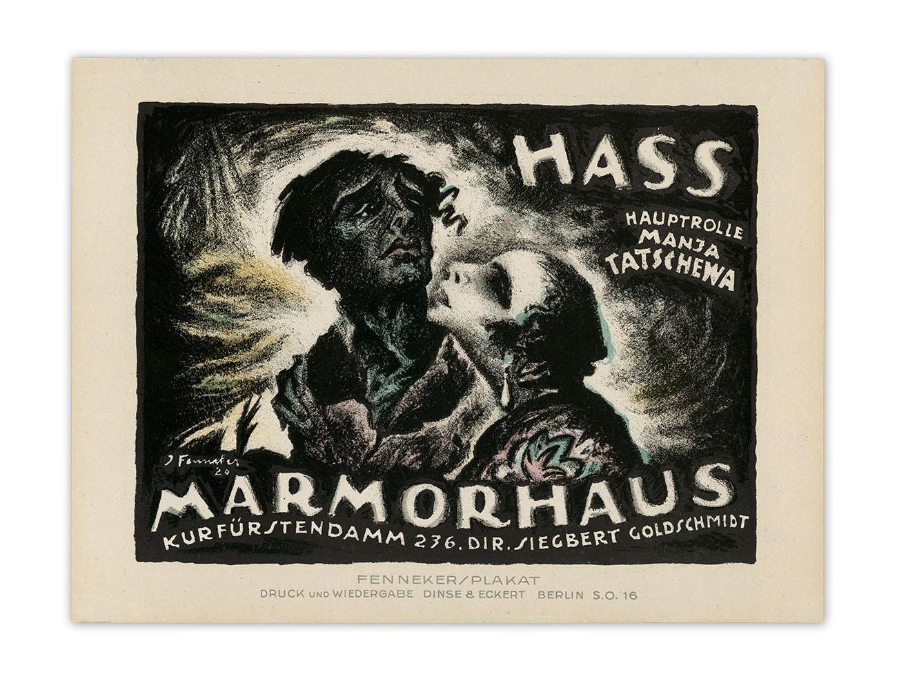 Hass von Josef Fenneker, Weimarer silent Filmplakat des deutschen Expressionismus, 1920 im Angebot 1