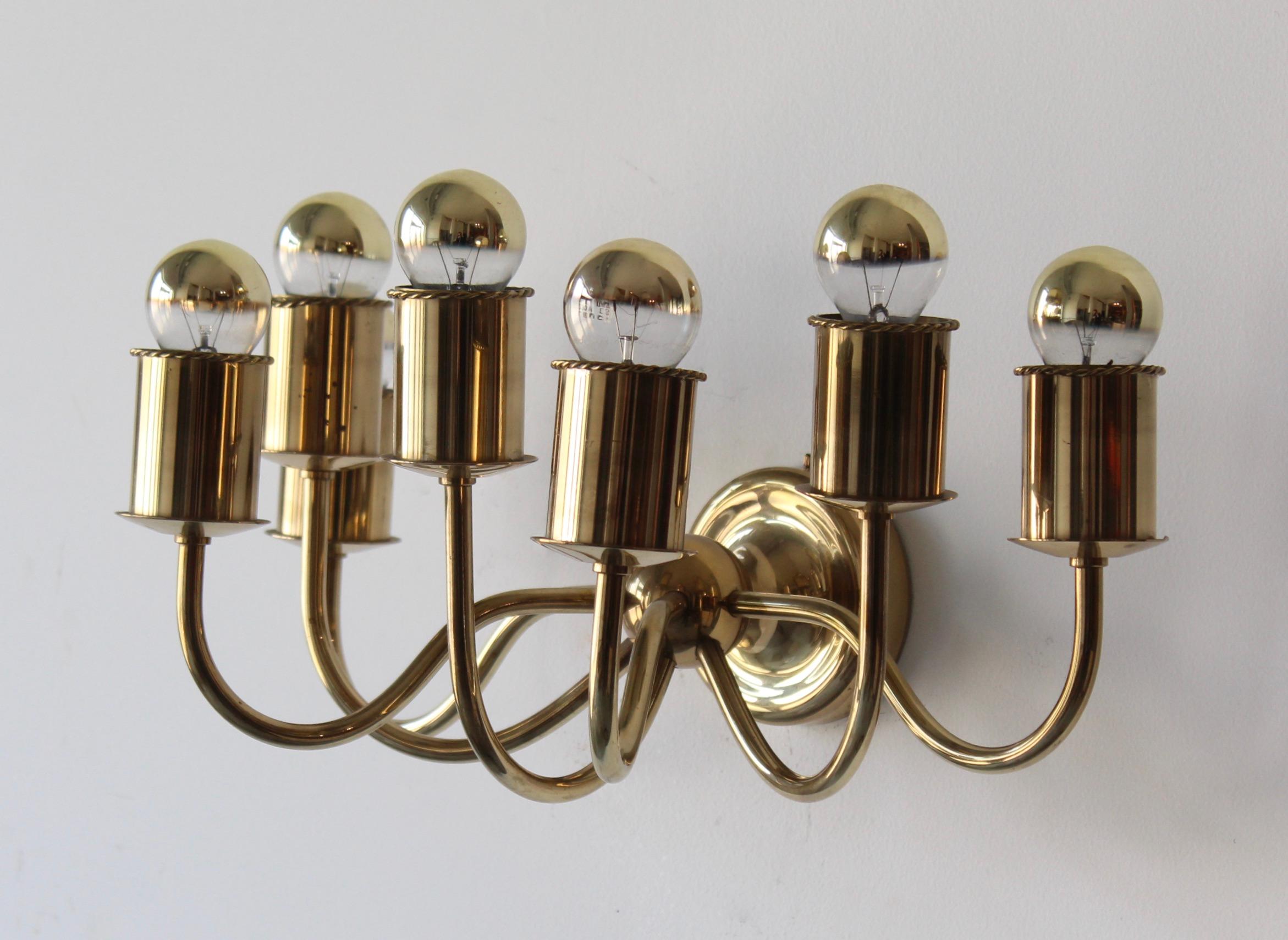 Mid-Century Modern Josef Frank, 7-Armed Wall Light, Brass, Svenskt Tenn, Sweden 1920s