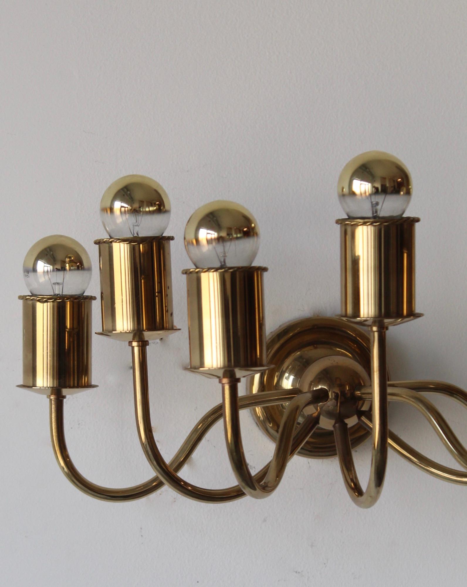 Swedish Josef Frank, 7-Armed Wall Light, Brass, Svenskt Tenn, Sweden 1920s