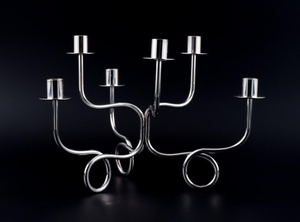 Mid-20th Century Josef Frank, a well-listed Swedish designer. A pair of large silver candlesticks For Sale
