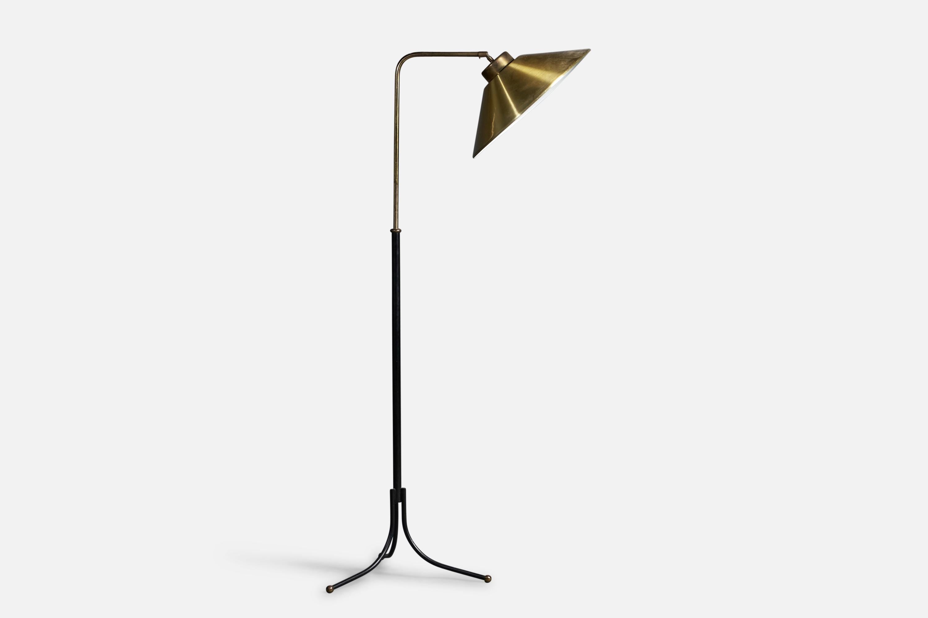 An adjustable brass and black-lacquered metal floor lamp designed and produced by Josef Frank, Sweden, c. 1950s

Overall Dimensions: 54