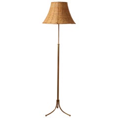 Josef Frank, Adjustable Floor Lamp, Brass, Rattan, Svenskt Tenn, 1950s