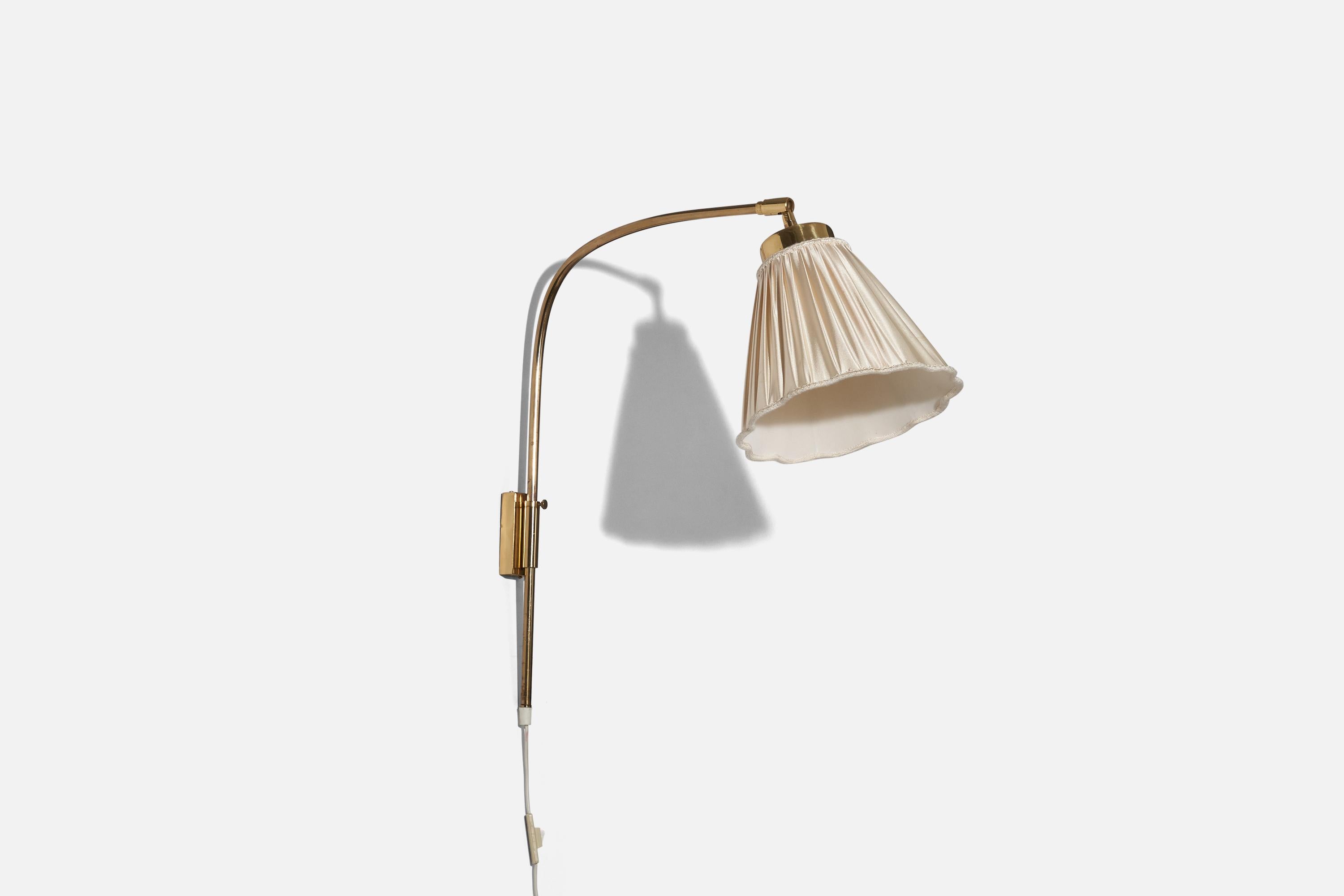 Swedish Josef Frank, Adjustable Wall Light, Brass, Fabric, Sweden, 1950s For Sale