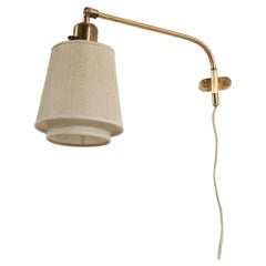Josef Frank, Adjustable Wall Light, Brass, Fabric, Sweden, 1950s