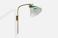 Josef Frank, Adjustable Wall Light, Brass, Fabric, Sweden, 1950s
