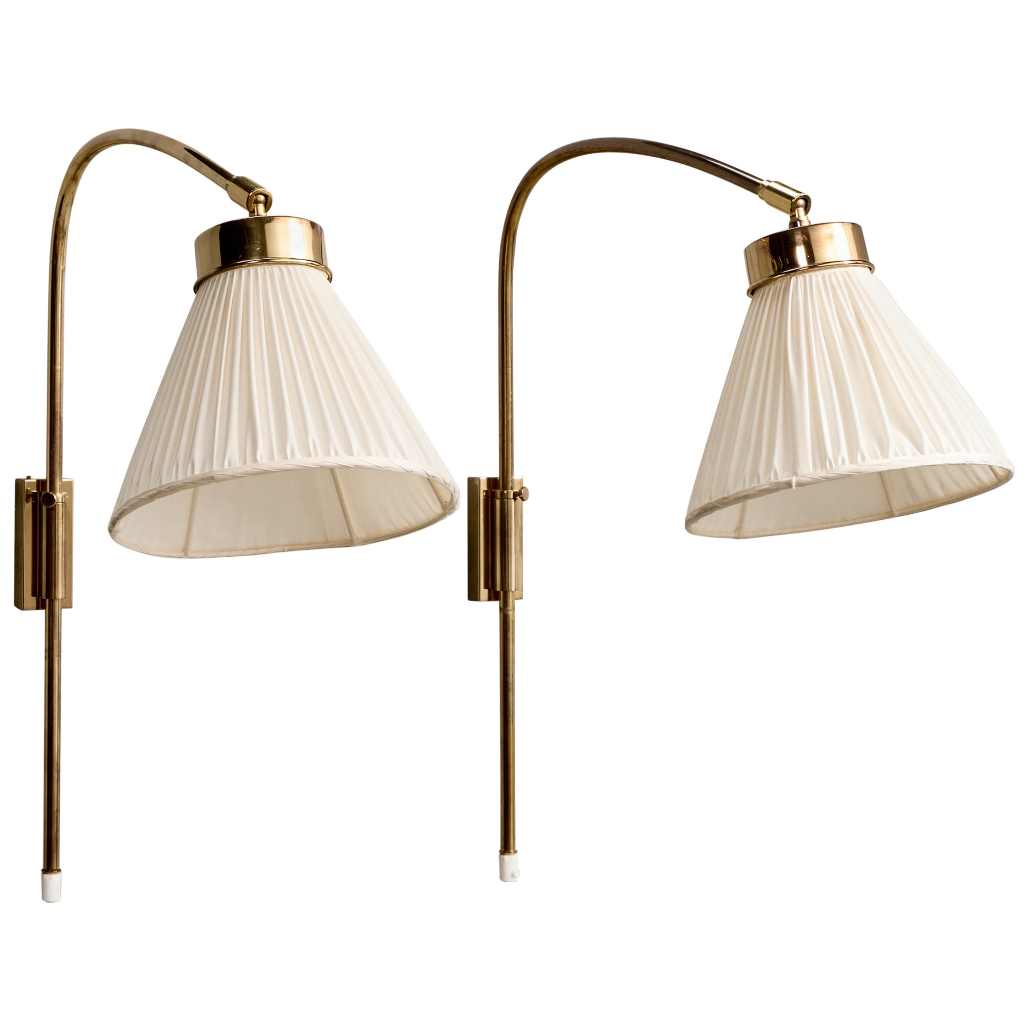 Josef Frank, Adjustable Wall Lights, Brass, Fabric, Sweden, 1990s