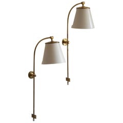 Josef Frank, Adjustable Wall Lights, Brass, Metal, Svenskt Tenn, Sweden, 1950s