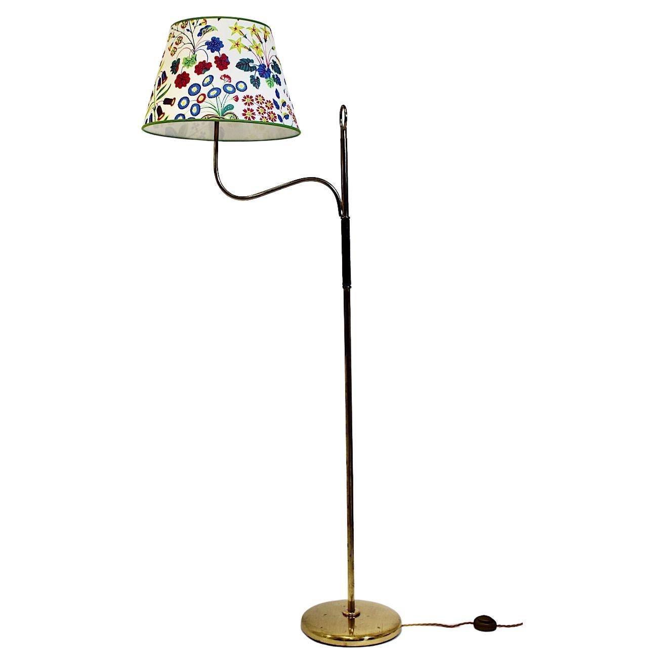 Josef Frank Art Deco Messing Leder Stehlampe Haus & Garten um 1935 Österreich im Angebot