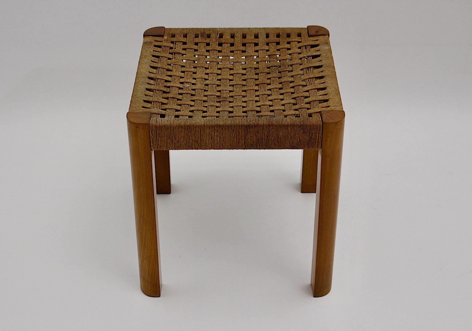 Josef Frank Art Deco Rectangular Vintage Beech Bast Stool, c 1928, Austria For Sale 5