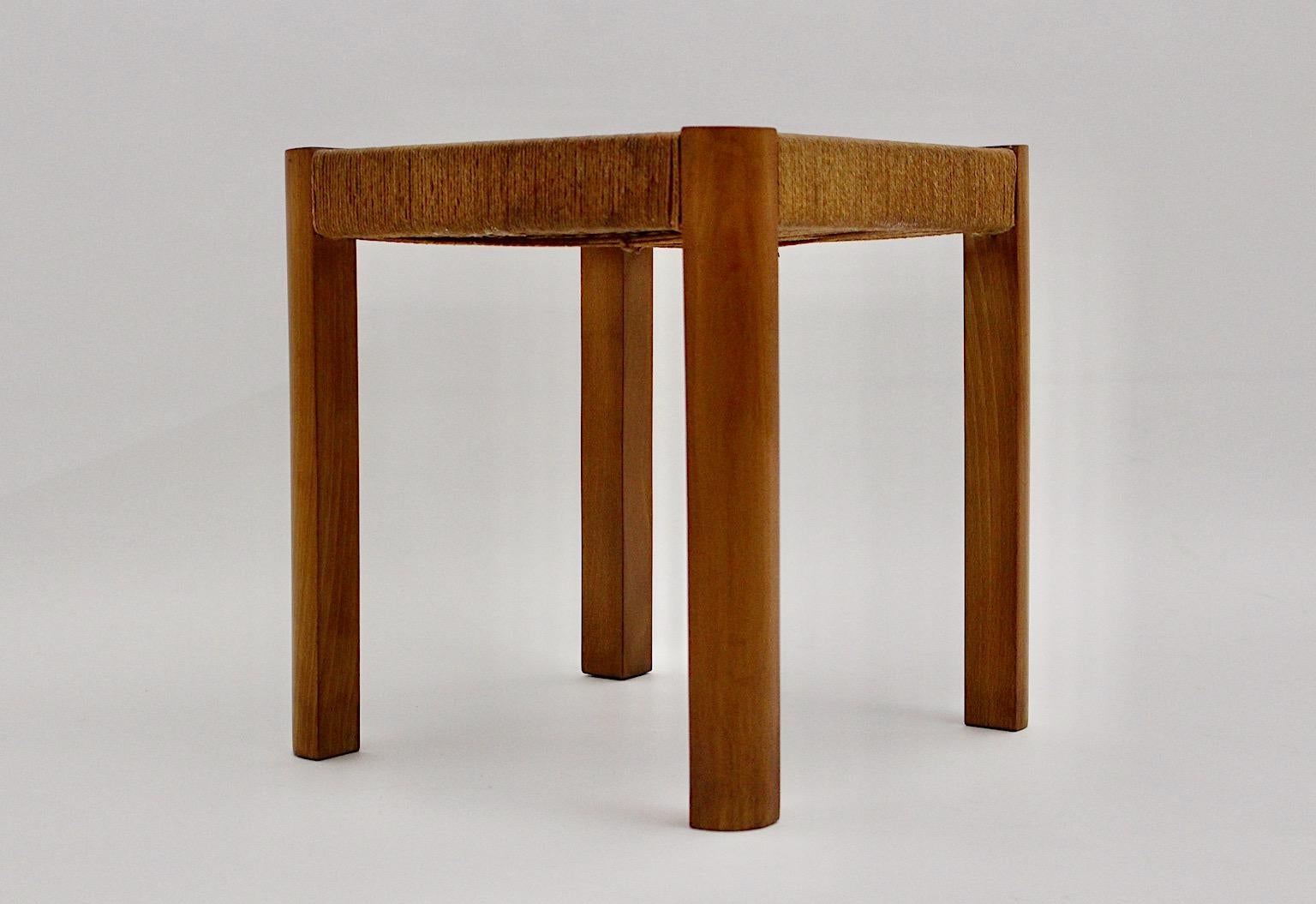 Josef Frank Art Deco Rectangular Vintage Beech Bast Stool, c 1928, Austria For Sale 7