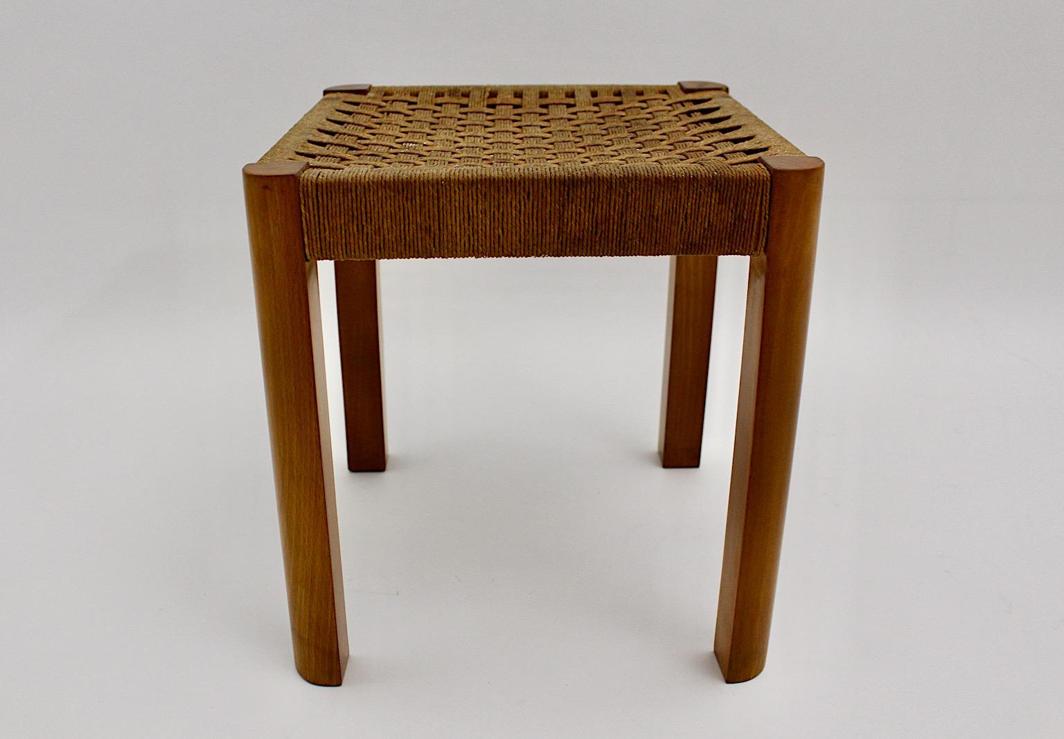 Josef Frank Art Deco Rectangular Vintage Beech Bast Stool, c 1928, Austria For Sale 8