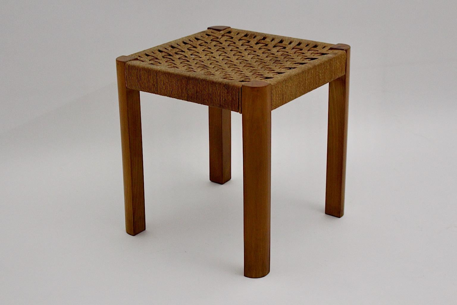 Josef Frank Art Deco Rectangular Vintage Beech Bast Stool, c 1928, Austria For Sale 9