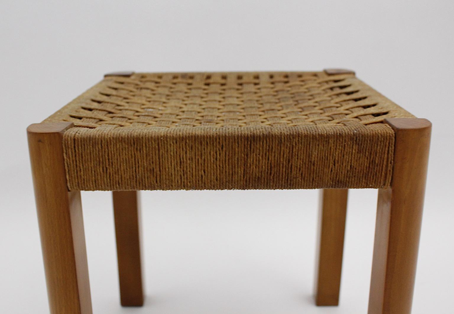 Josef Frank Art Deco Rectangular Vintage Beech Bast Stool, c 1928, Austria For Sale 2