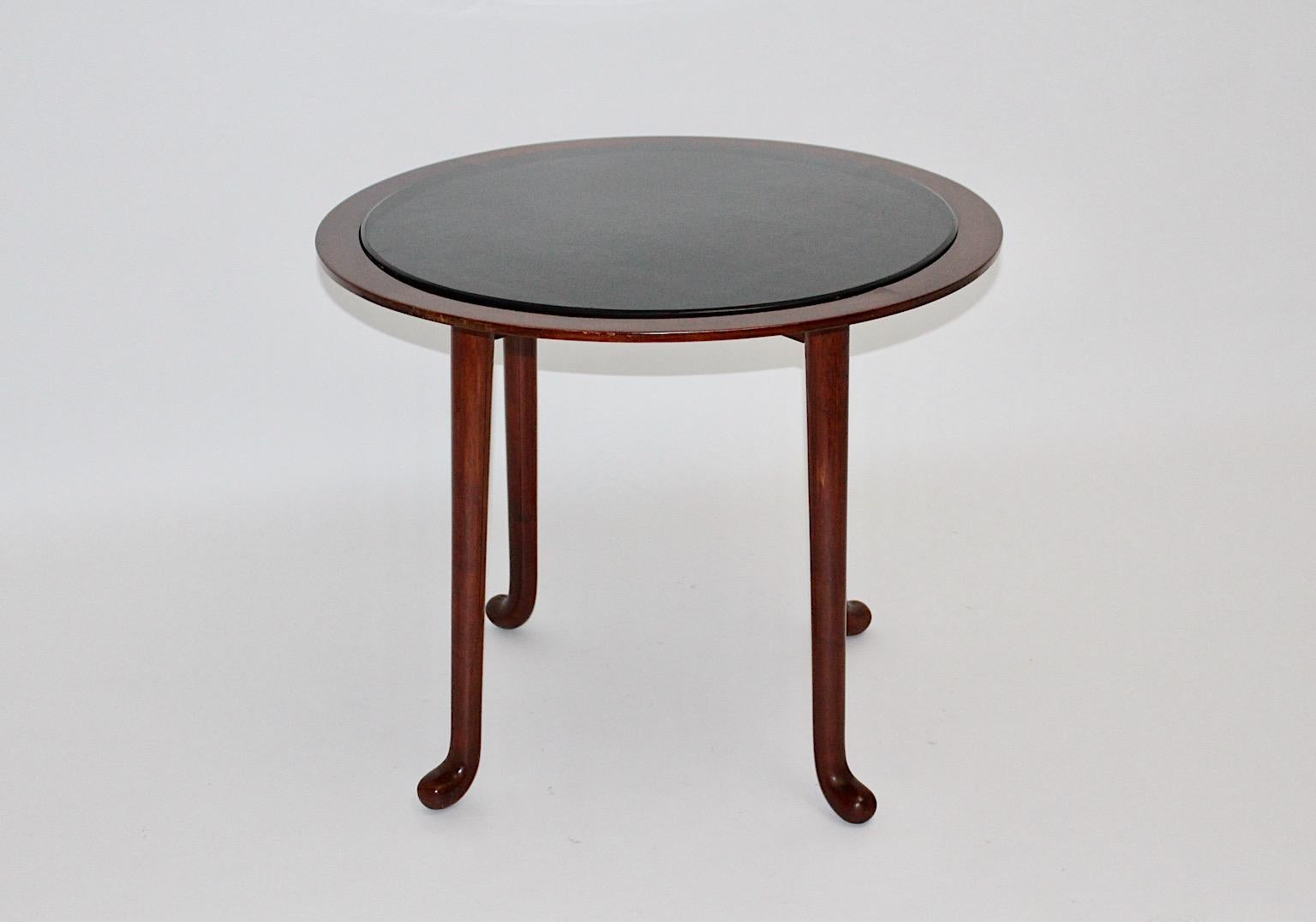 Josef Frank Art Deco Vintage Circular Walnut Black Glass Side Table Vienna, 1925 For Sale 7