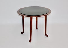 Josef Frank Art Deco Vintage Circular Walnut Black Glass Side Table Vienna, 1925