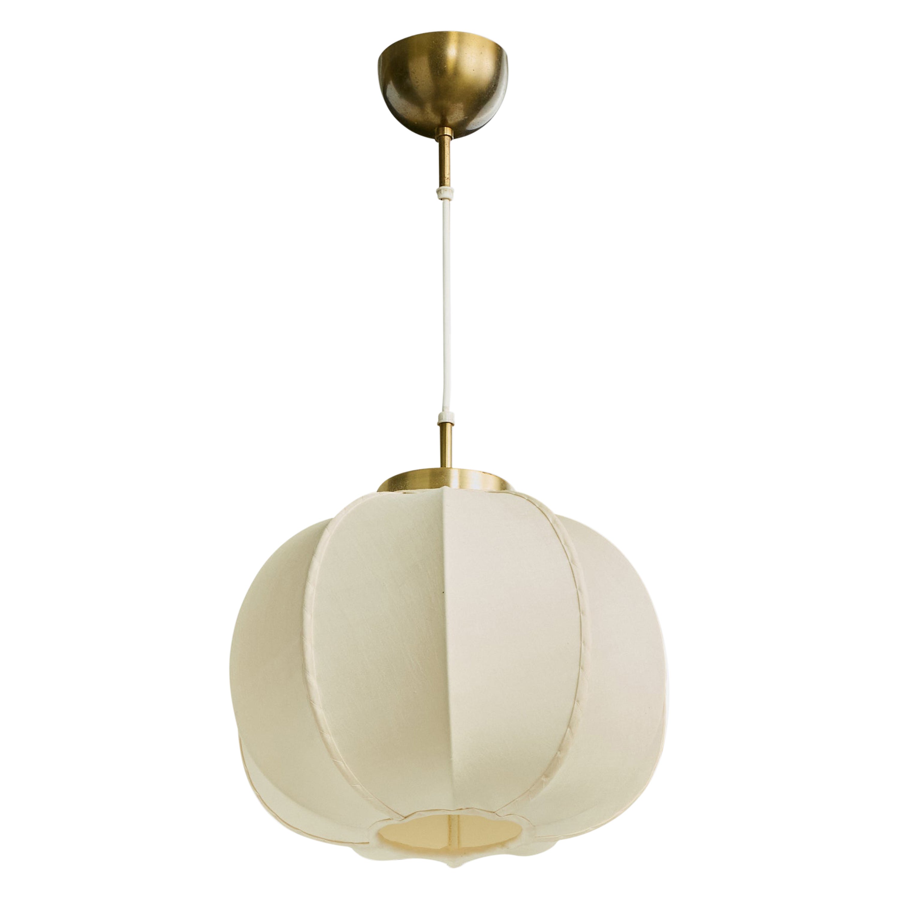 Josef Frank Attribution, Pendant Light, Brass, Fabric, Sweden, 1960s