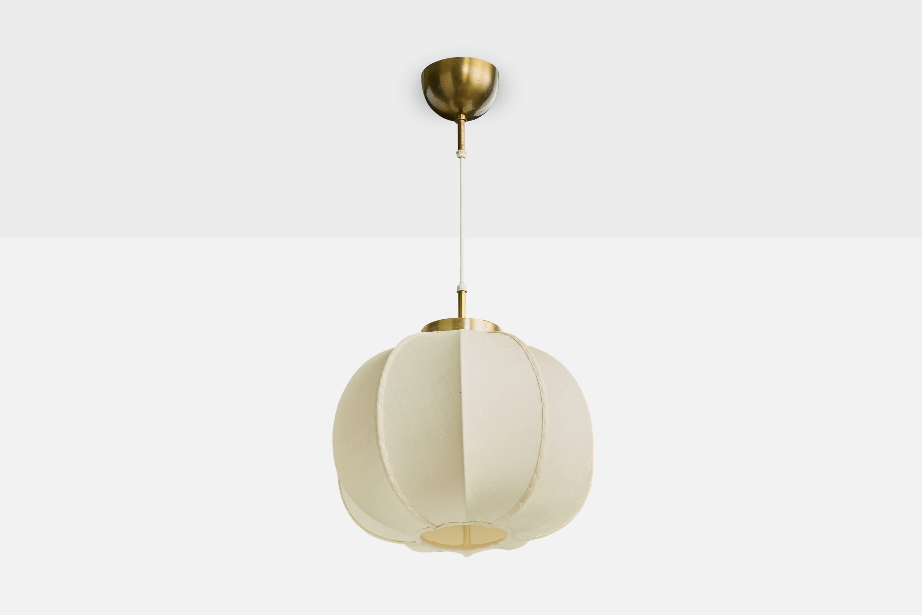Josef Frank Attribution, Pendant Light, Brass, Fabric, Sweden, 1960s