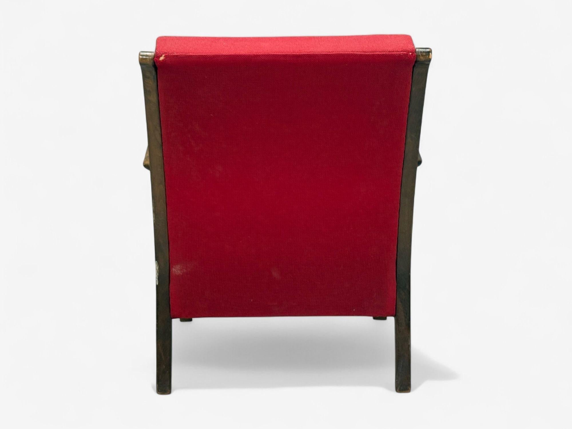 Josef Frank Attribution, Roter Stoff, Holz, Dänemark, 1950er Jahre im Angebot 4