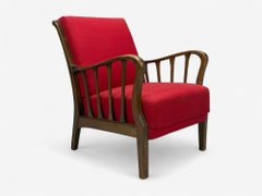 Josef Frank Attribution, Roter Stoff, Holz, Dänemark, 1950er Jahre