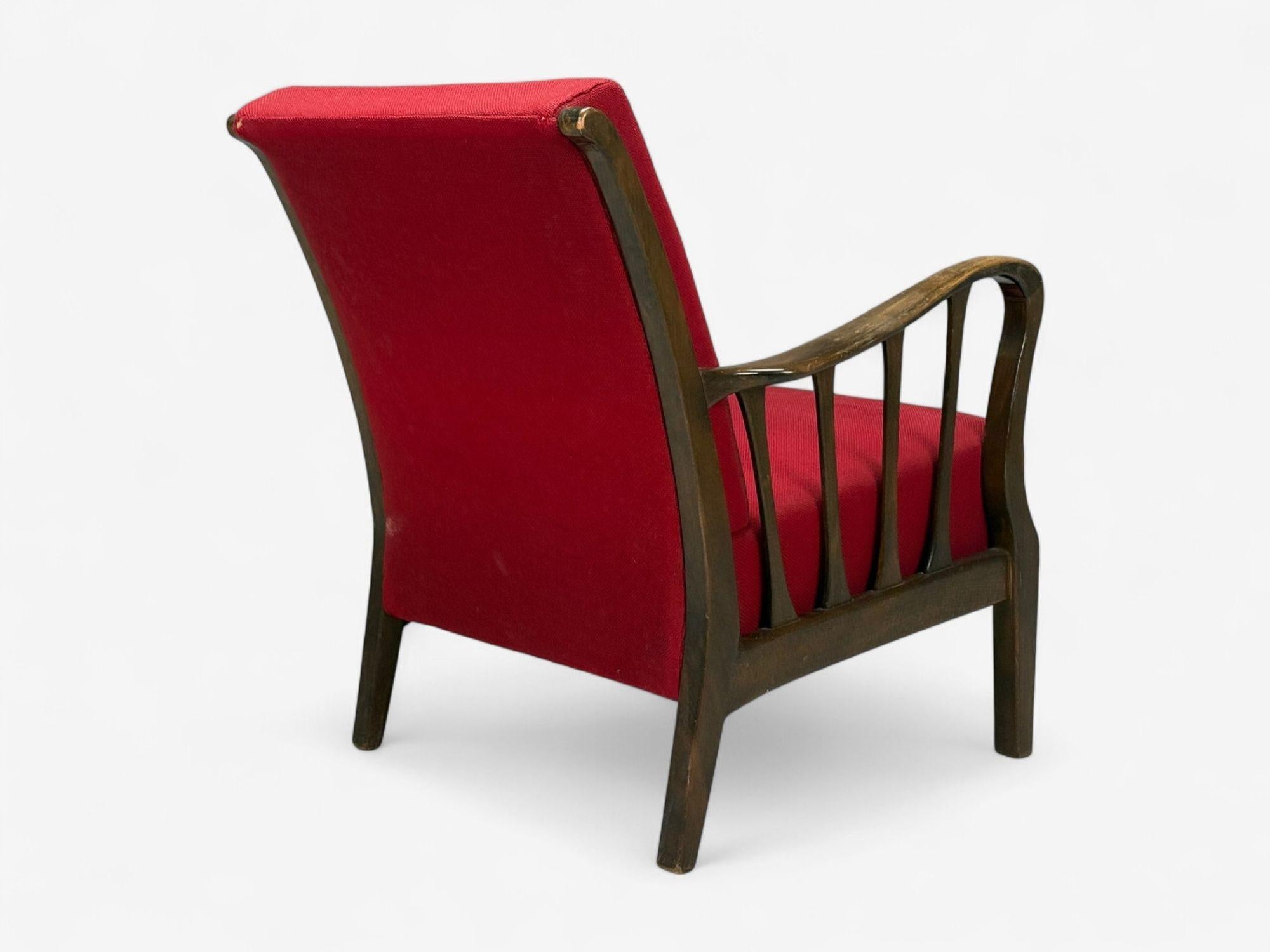 Josef Frank Attribution, Roter Stoff, Holz, Dänemark, 1950er Jahre im Angebot 3