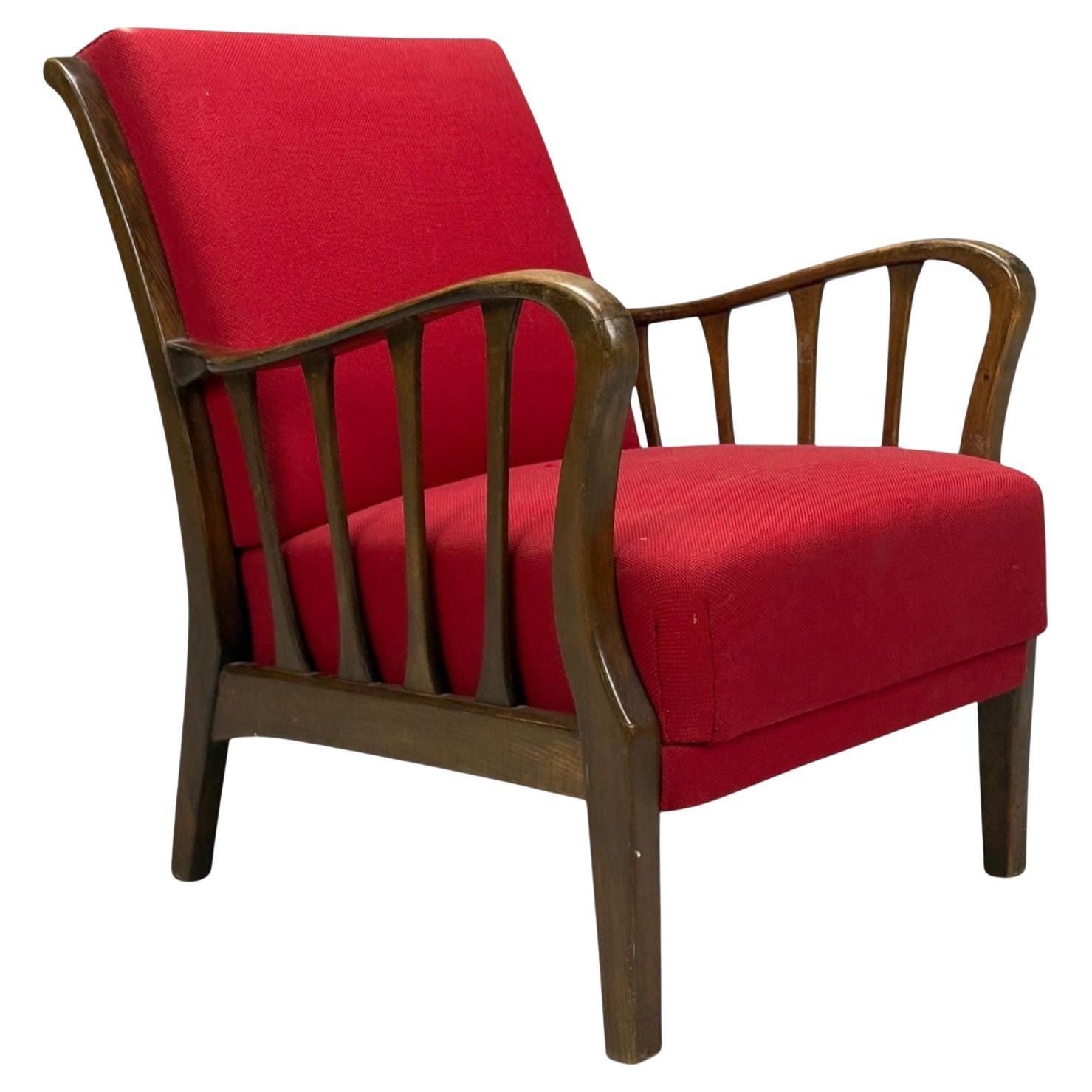 Josef Frank Attribution, Roter Stoff, Holz, Dänemark, 1950er Jahre im Angebot