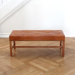 Josef Frank Bench in Mahogany and Niger Leather, Sweden 1950s