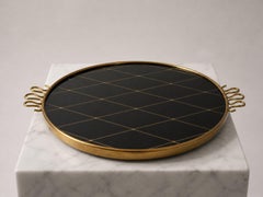 Josef Frank Brass and Black Glass Serving Tray for Svenskt Tenn, Sweden, 1940s