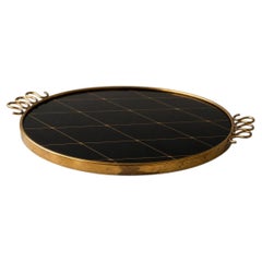 Josef Frank Brass and Black Glass Serving Tray for Svenskt Tenn, Sweden, 1940s