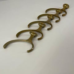 Josef Frank Brass Wall Hooks Model 'Hitzing' Set of 5, Austria 1950s