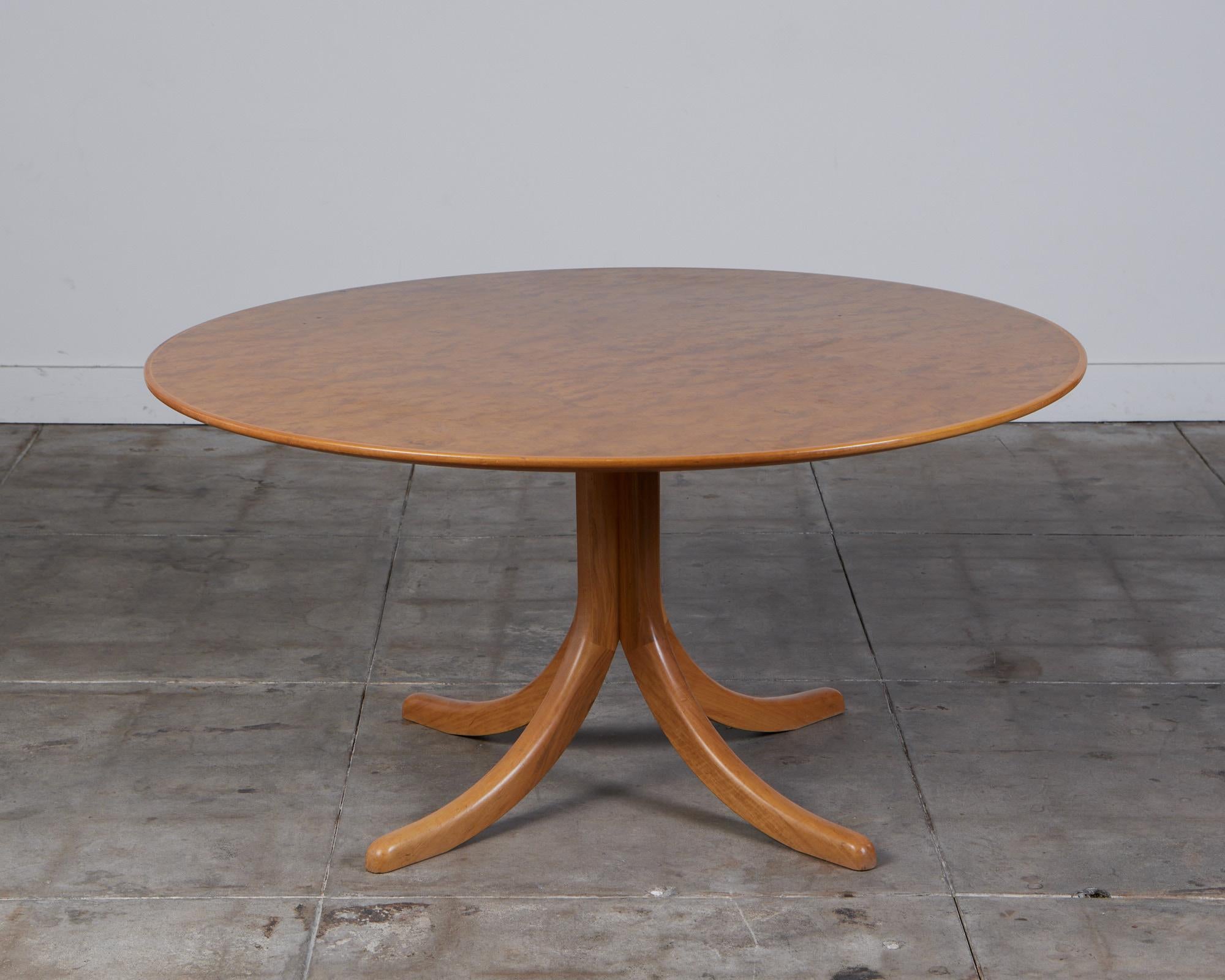 Burl wood dining table by Austrian born architect and designer Josef Frank for Svenskt Tenn, c.1960s, Sweden. The 