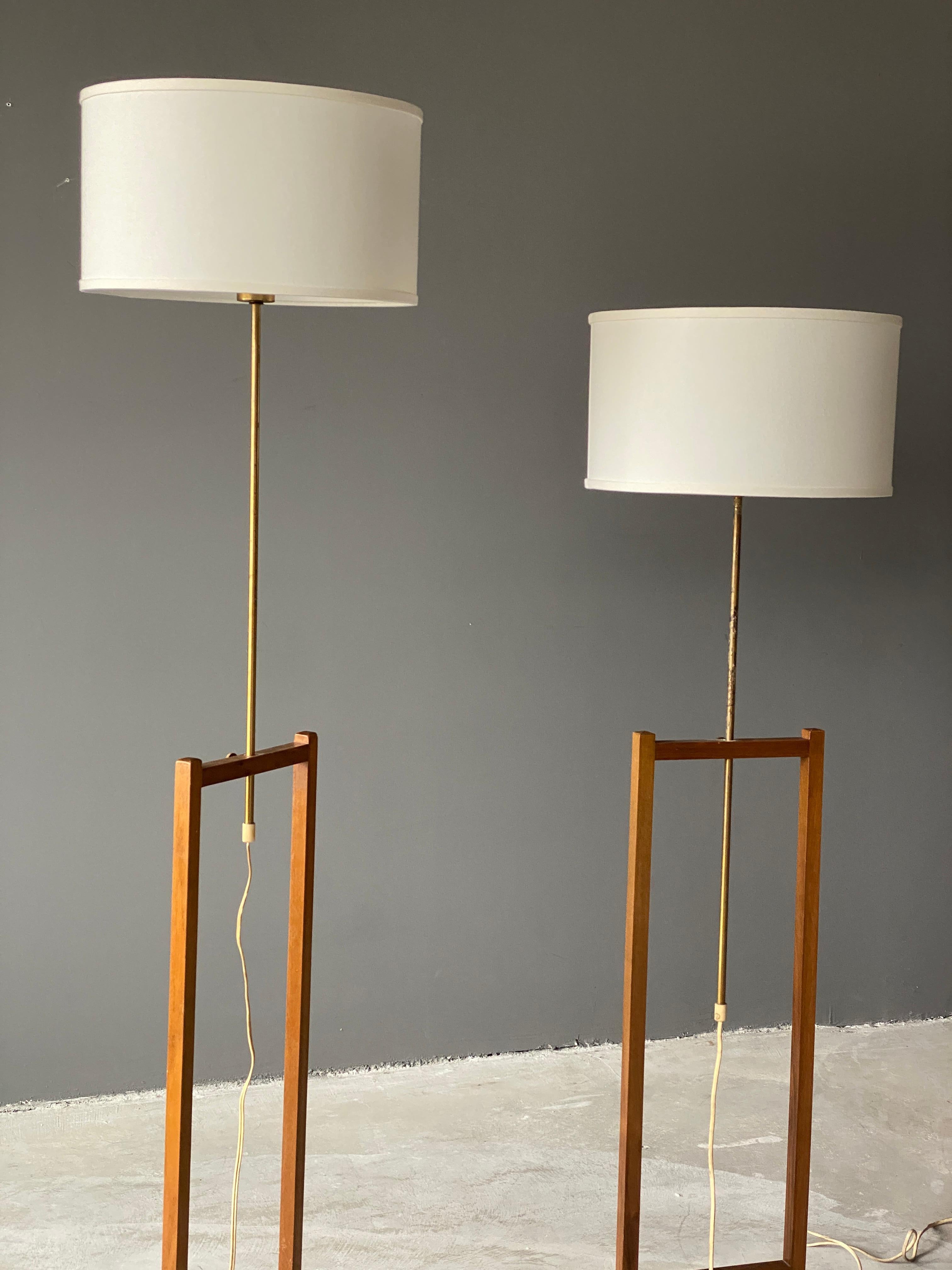 Swedish Josef Frank, Early Adjustable Floor Lamps, Brass, Mahogany, Svenskt Tenn, 1950s