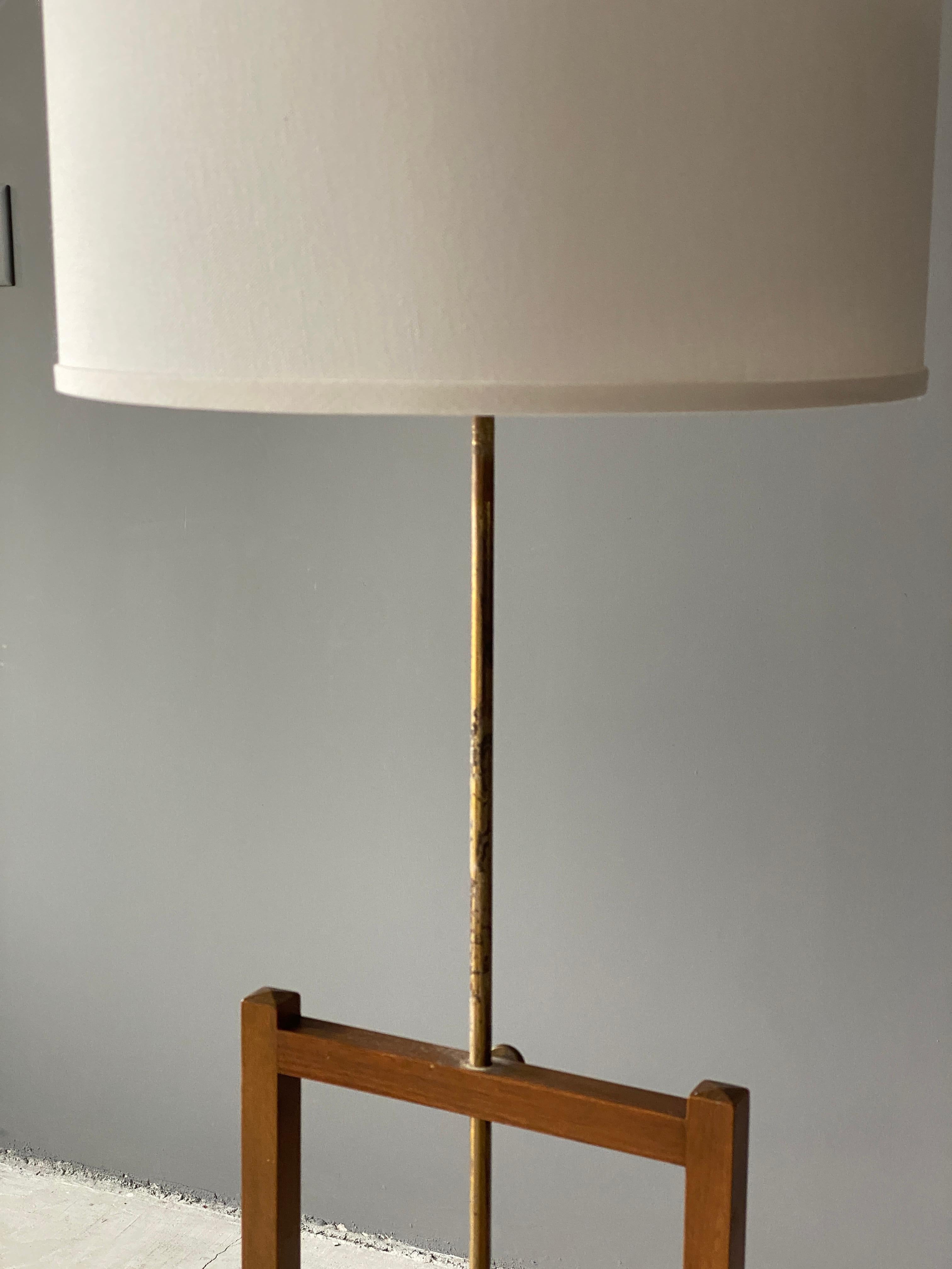 Josef Frank, Early Adjustable Floor Lamps, Brass, Mahogany, Svenskt Tenn, 1950s In Good Condition In High Point, NC