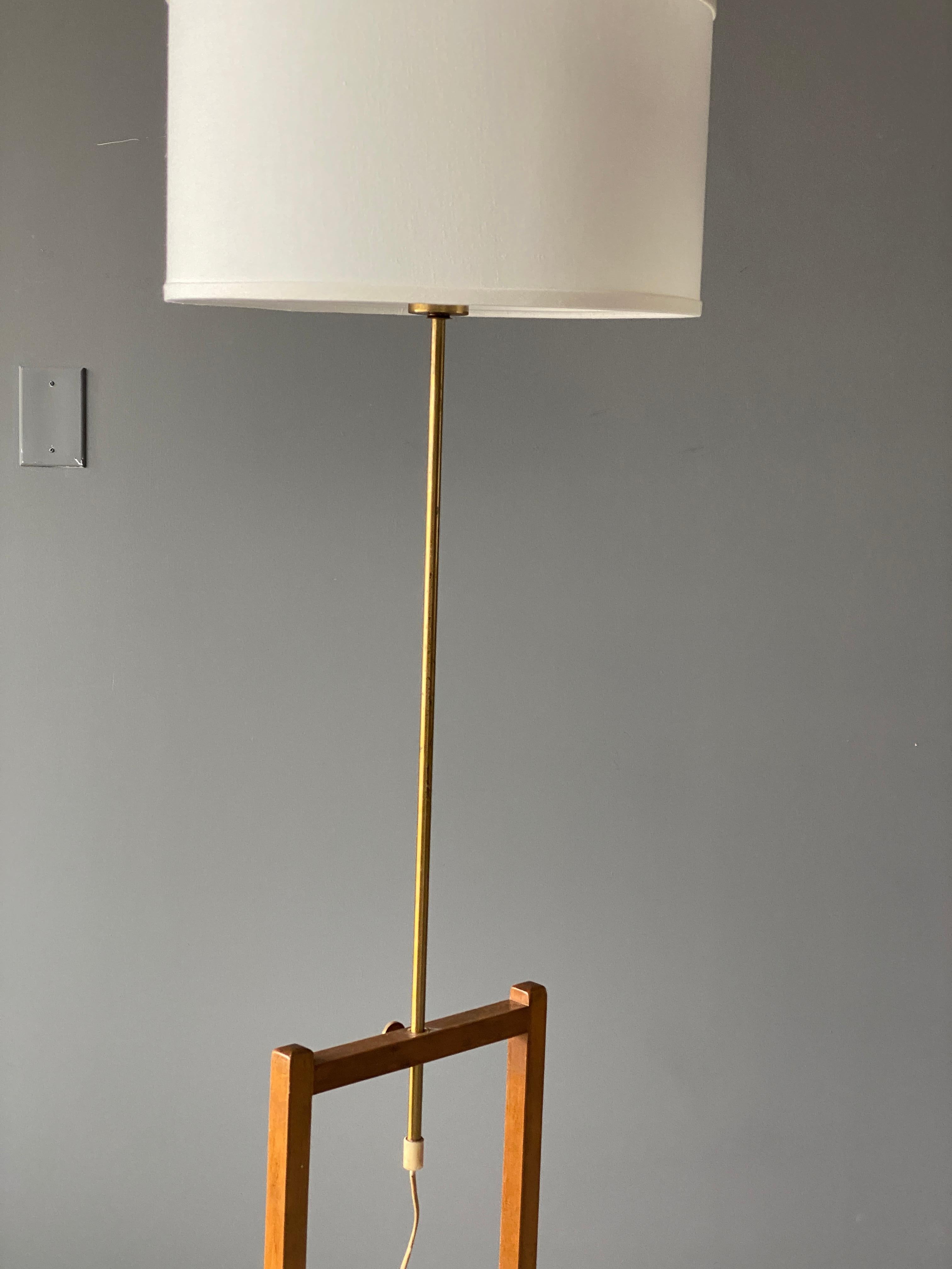 Mid-20th Century Josef Frank, Early Adjustable Floor Lamps, Brass, Mahogany, Svenskt Tenn, 1950s
