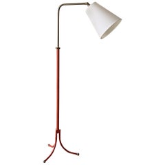 Josef Frank, Early Floor Lamp, Brass, Red Paint, Fabric, Svenskt Tenn, 1950s