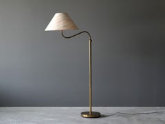 Josef Frank, Early "Large Camel" Floor Lamp, Brass, Fabric, Svenskt Tenn, 1950s