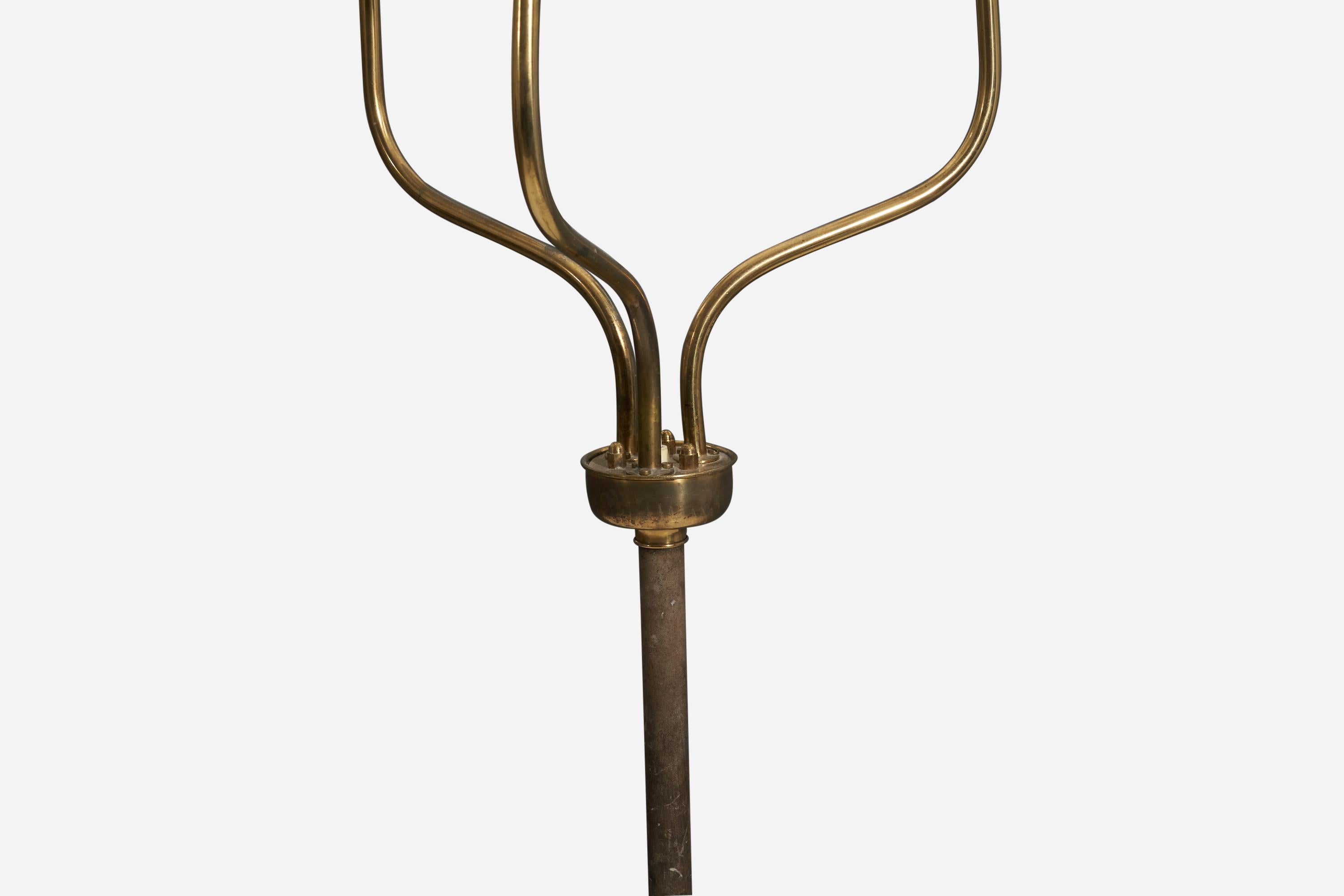 Scandinavian Modern Josef Frank, Floor Lamp, Brass, Leather, White Fabric, Svenskt Tenn, 1950s For Sale