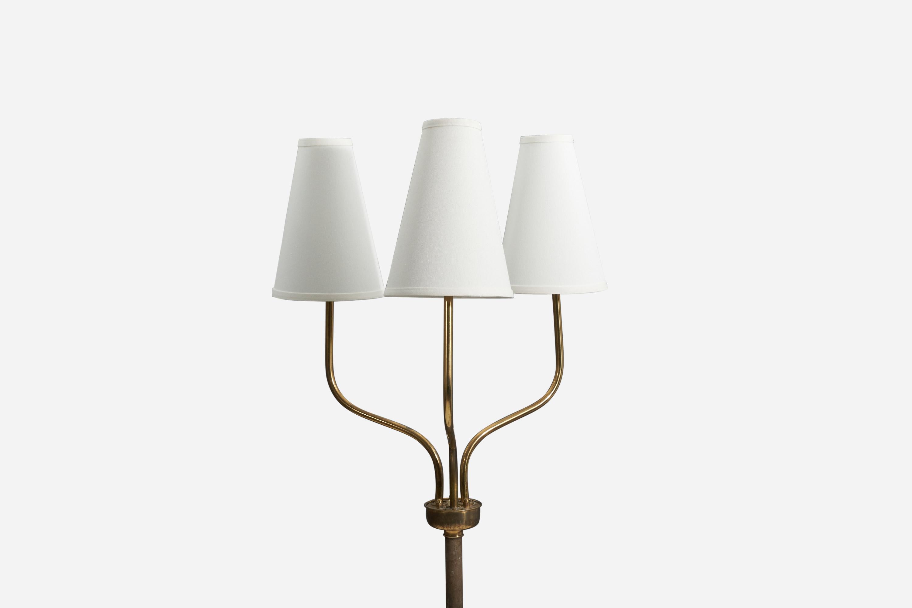 Josef Frank, Floor Lamp, Brass, Leather, White Fabric, Svenskt Tenn, 1950s In Good Condition For Sale In High Point, NC