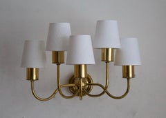 Josef Frank, Five-Armed Wall Light, Brass, Fabric, Svenskt Tenn, Sweden 1920s