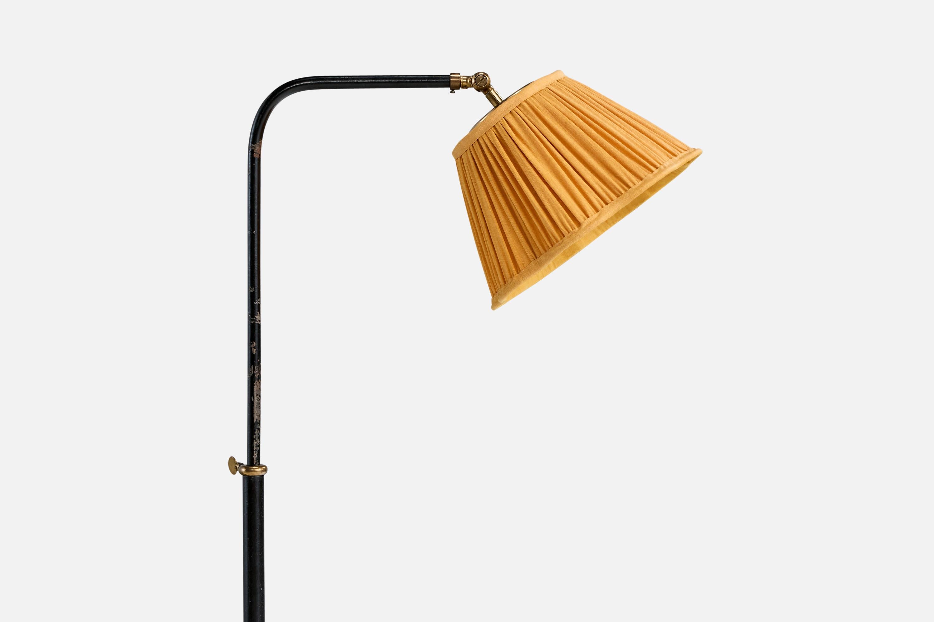Josef Frank, Floor Lamp, Brass, Fabric, Sweden, 1940s In Good Condition For Sale In High Point, NC