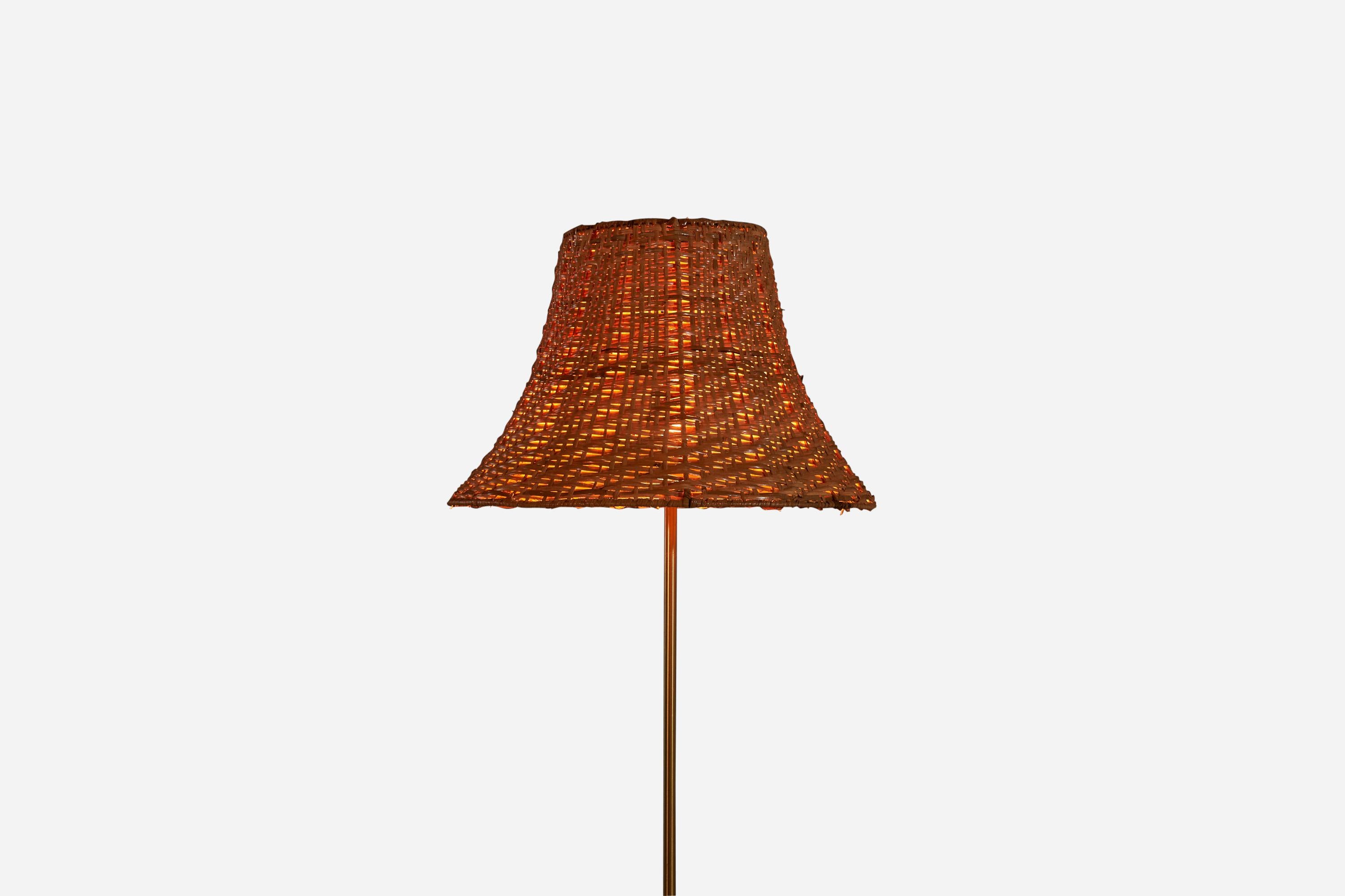 Swedish Josef Frank, Floor Lamp, Brass, Rattan, Svenskt Tenn, 1950s