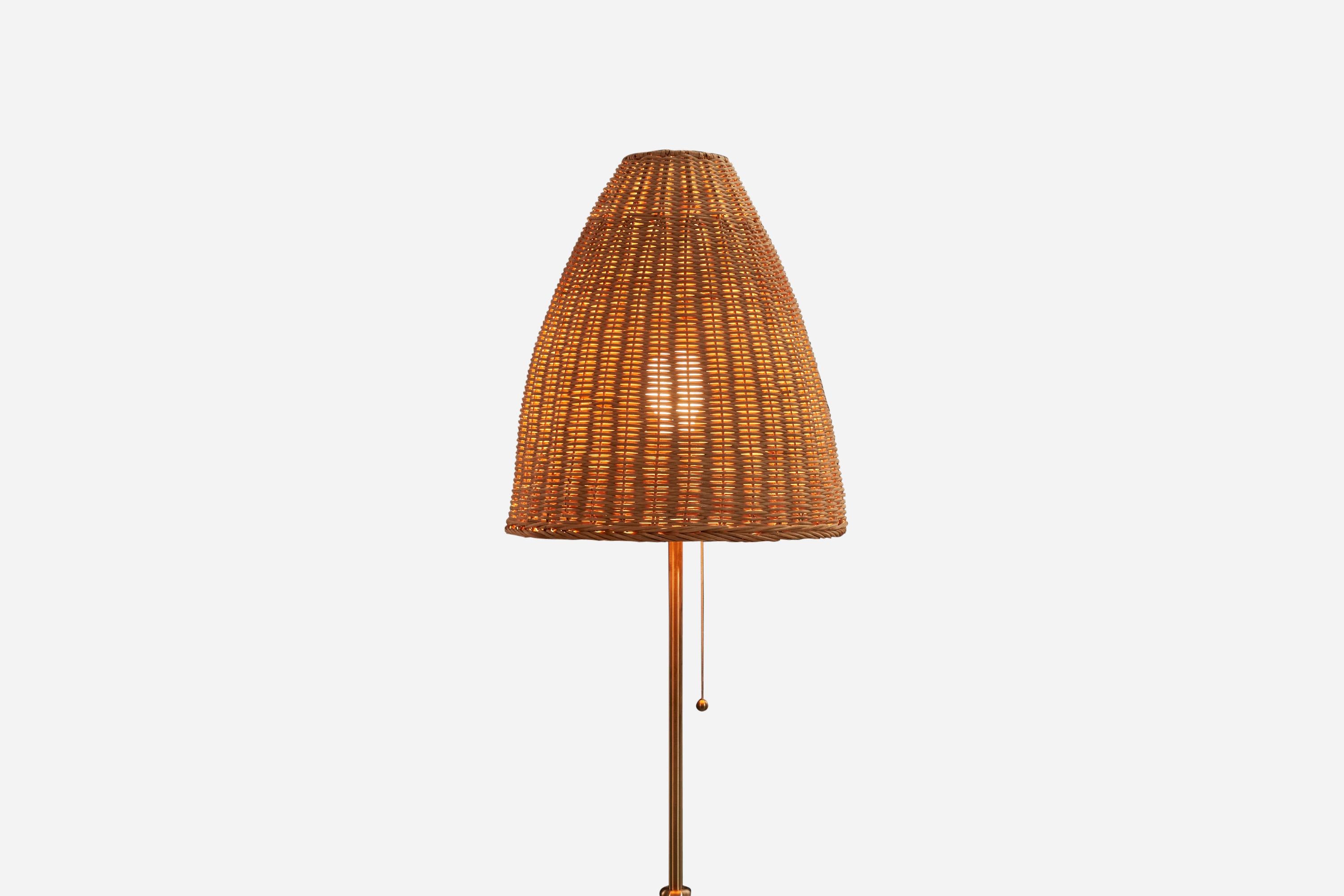 Josef Frank, Floor Lamp, Brass, Rattan, Svenskt Tenn, 1950s In Good Condition In High Point, NC